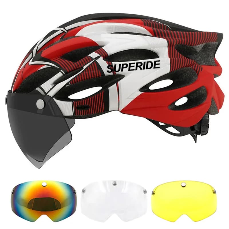 Ultralight Upper Cycling Helmet with Magnetic Glasses and Visiera Men's In-mold Cycling Helmet MTB For Road Bike