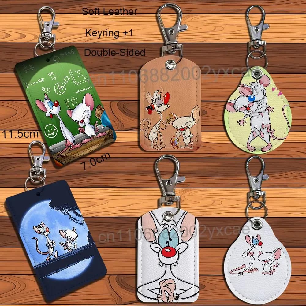adorkable Pinky Shrewdness Brain Rectangle ID Card Case Keychain Access Card Bag Key Tag Ring Leather Card Holder Key Ring