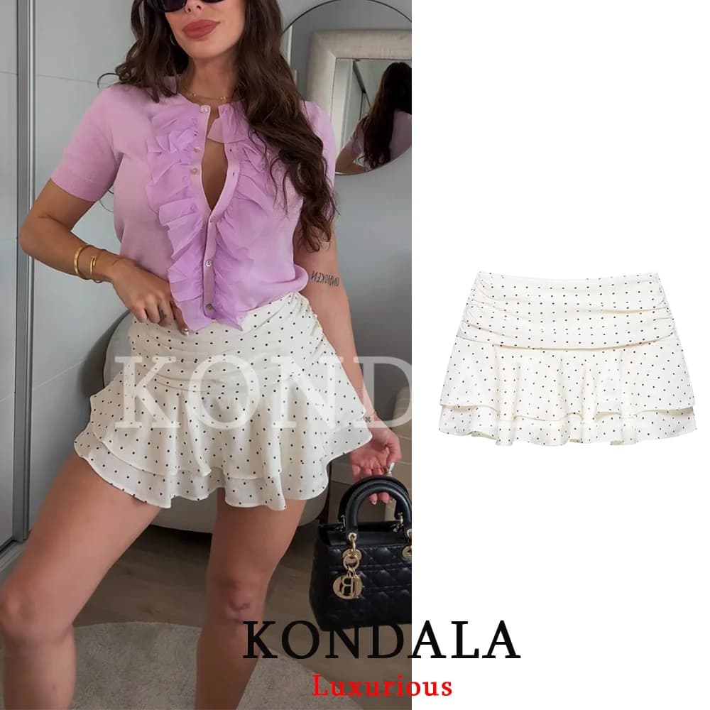 KONDALA Gonna-Pantaloncino Casual Chic da Donna con Puntini, Cerniera e Drappeggio a Strati, Moda Estate 2026, Stile Y2K