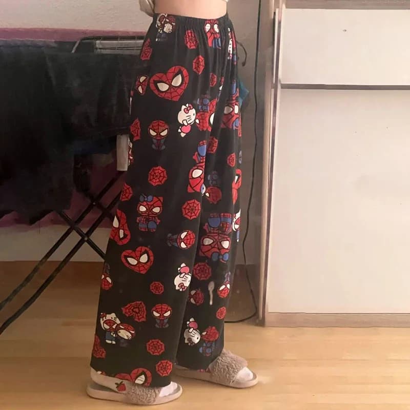 Anime Spider Man Night Trousers Hello Kitty Cartoon Nice cotton loose Casual clothing for the house Slim style pants for girl