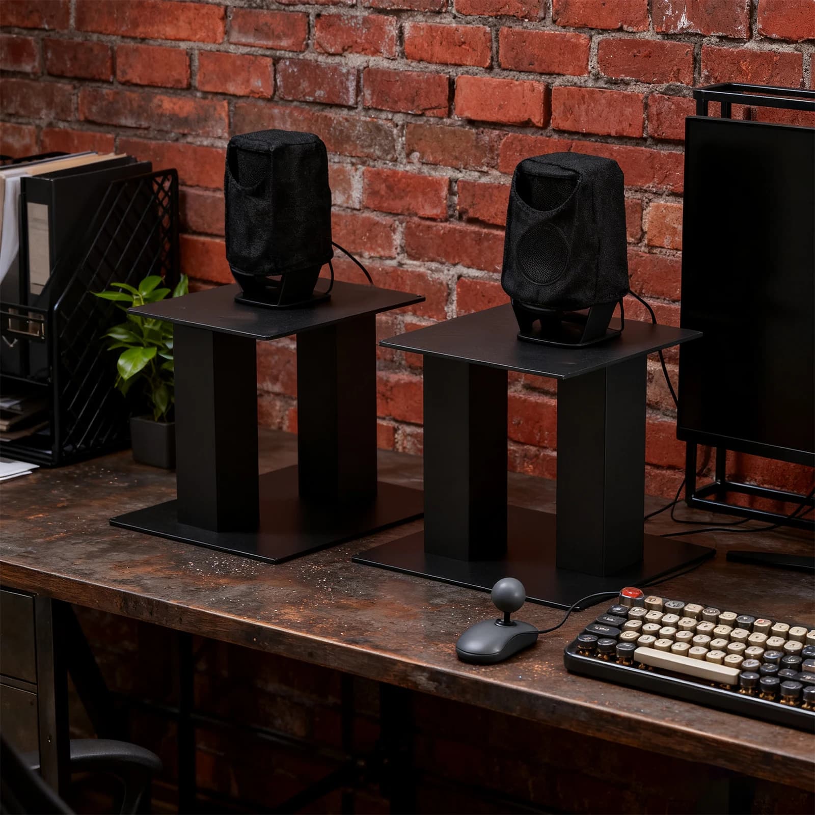 1 pair of table speaker holders up to 25 pounds, universal metal supports for speakers, table monitor supports for study monitors