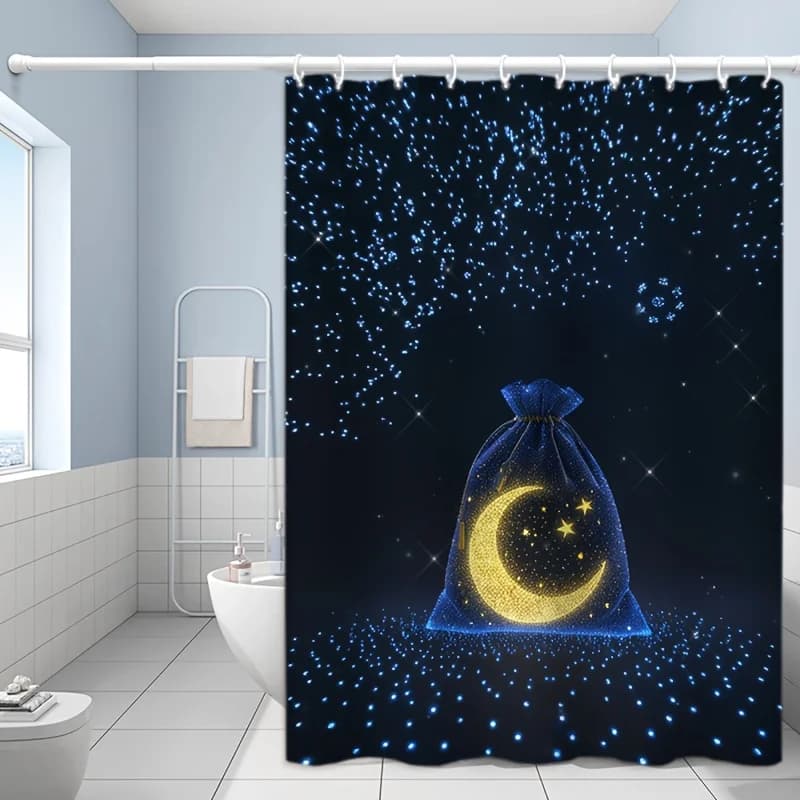 tenda da doccia con cielo stellato e borsa con design lunare realizzata in materiale in poliestere resistente, perfetta per l'arredamento del bagno