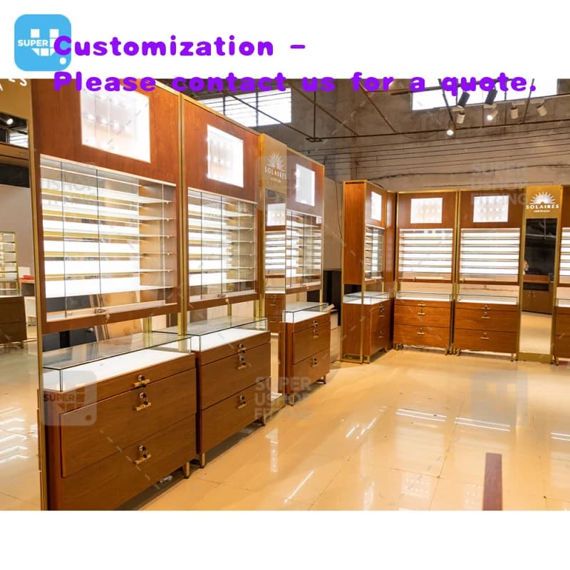 Design personalizzato per negozi di occhiali, decorazione d'interni, vetrina per occhiali da sole, mobile espositivo, arredamento per negozi di ottica