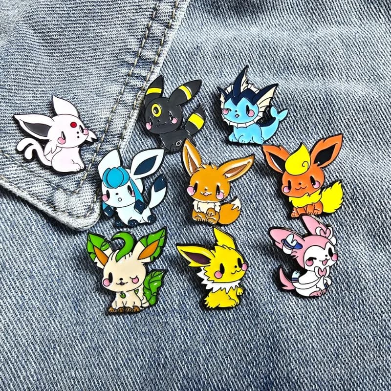 Hot 9 Pcs Anime Elf Brooch Set Eevee Enamel Pins Fashion Metal Badges Jewelry for Clothing And Backpack Accessory Gifts for Fans