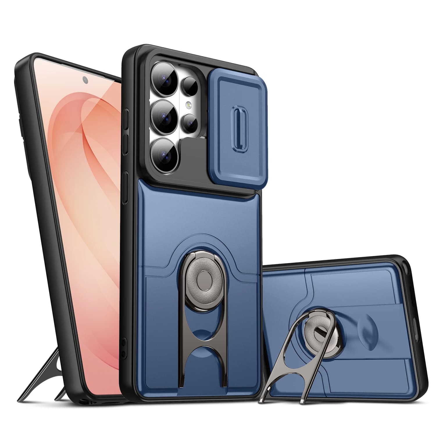 Custodia per telefono con anello di supporto per Samsung Galaxy S26 Ultra S24 S23 Plus S25 FE A36 A57 A56 A25 A17, con finestra scorrevole e supporto, antiurto
