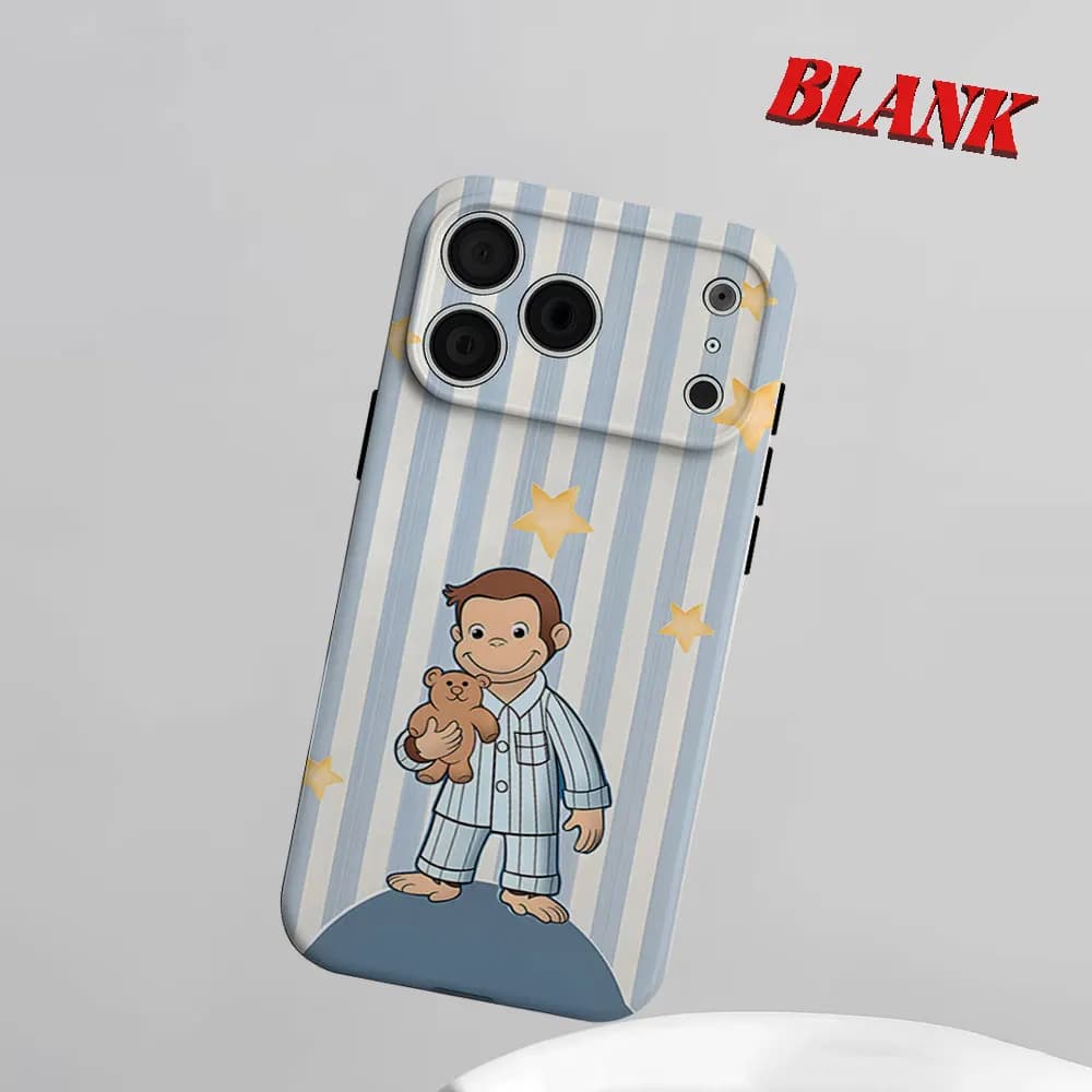 Cover per telefono 2-in-1 Curious George in pigiama per iPhone 17 16 15 14 13 Pro Max Air 16e INS Flower, custodia rigida in PC con paraurti