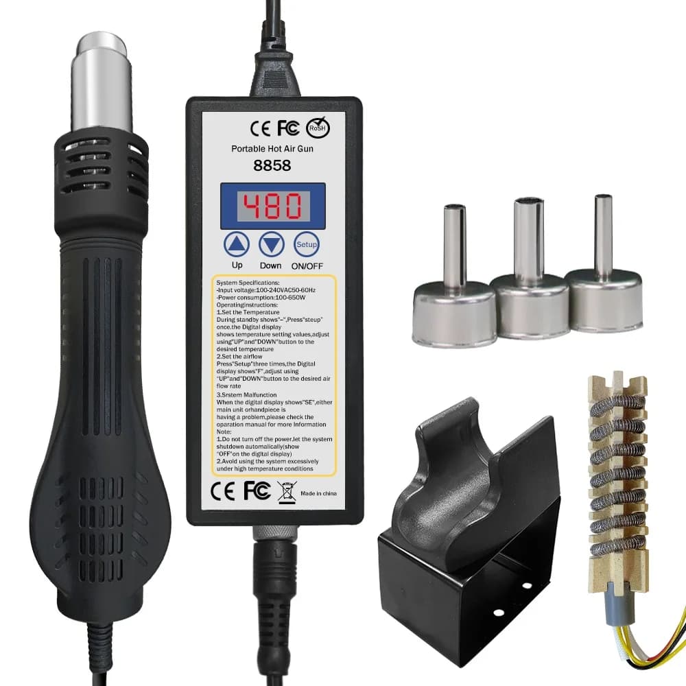 Pistola ad Aria Calda 8858 Micro, Stazione di Rilavorazione per Saldatura, Asciugacapelli Digitale LCD per Saldatura, 220V 650W, Pistola Termica per Riparazioni e Saldature
