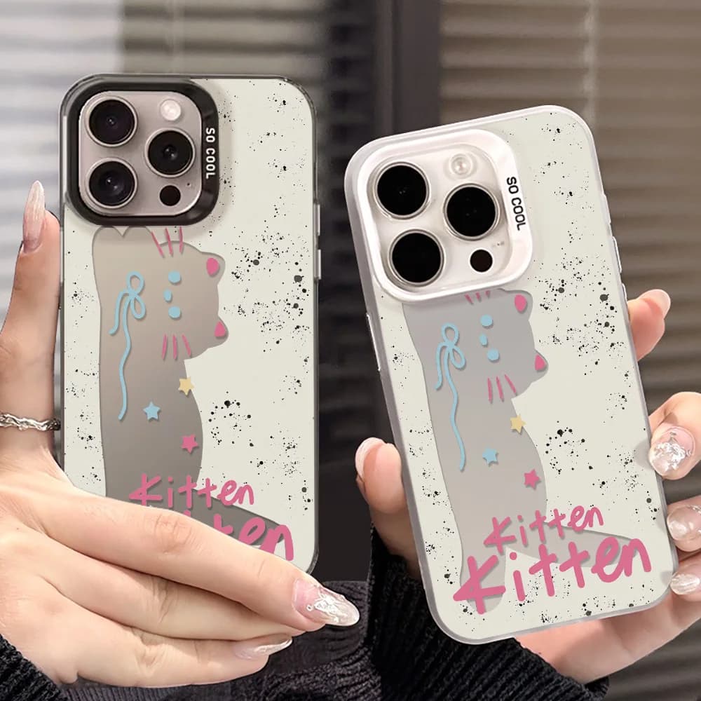 Phone Case for Apple iPhone 18 17 16 15 14 13 12 11 Pro Max 7 8 Plus With Ultra-Thin Bracket Gradient Kitten Back Capinha Fundas