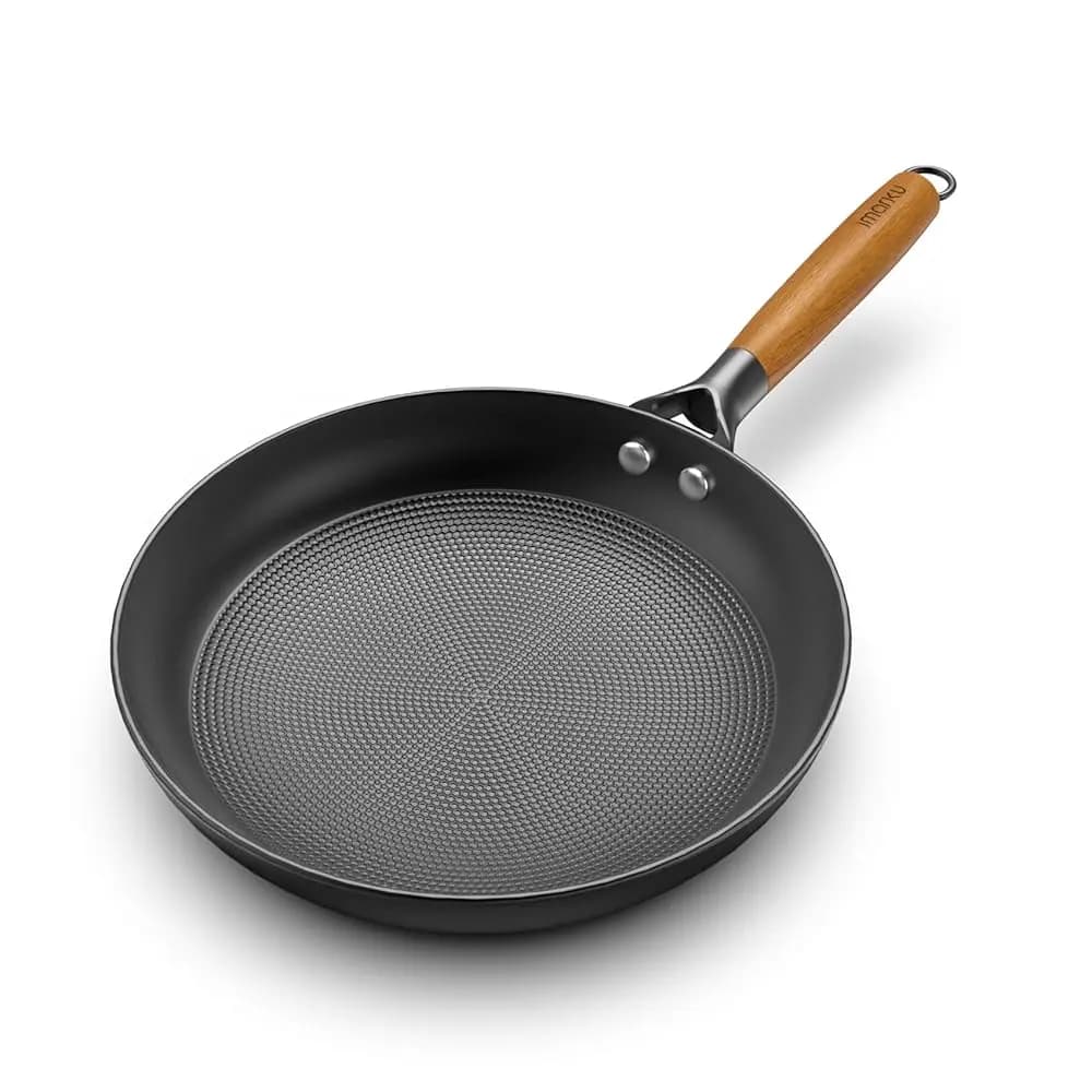 Padella Antiaderente da 10 Pollici con Manico in Legno Staccabile, Padella per Uova in Ghisa a Nido d'Ape, Lavabile in Lavastoviglie