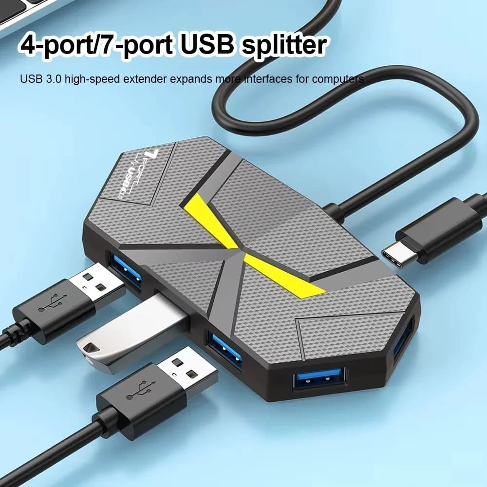 USB 3.0 HUB 4/7 Ports Type C Docking Station RGB Light 5Gbps High Speed Transmission Adapter Splitter for Keyboard Portable Mouse