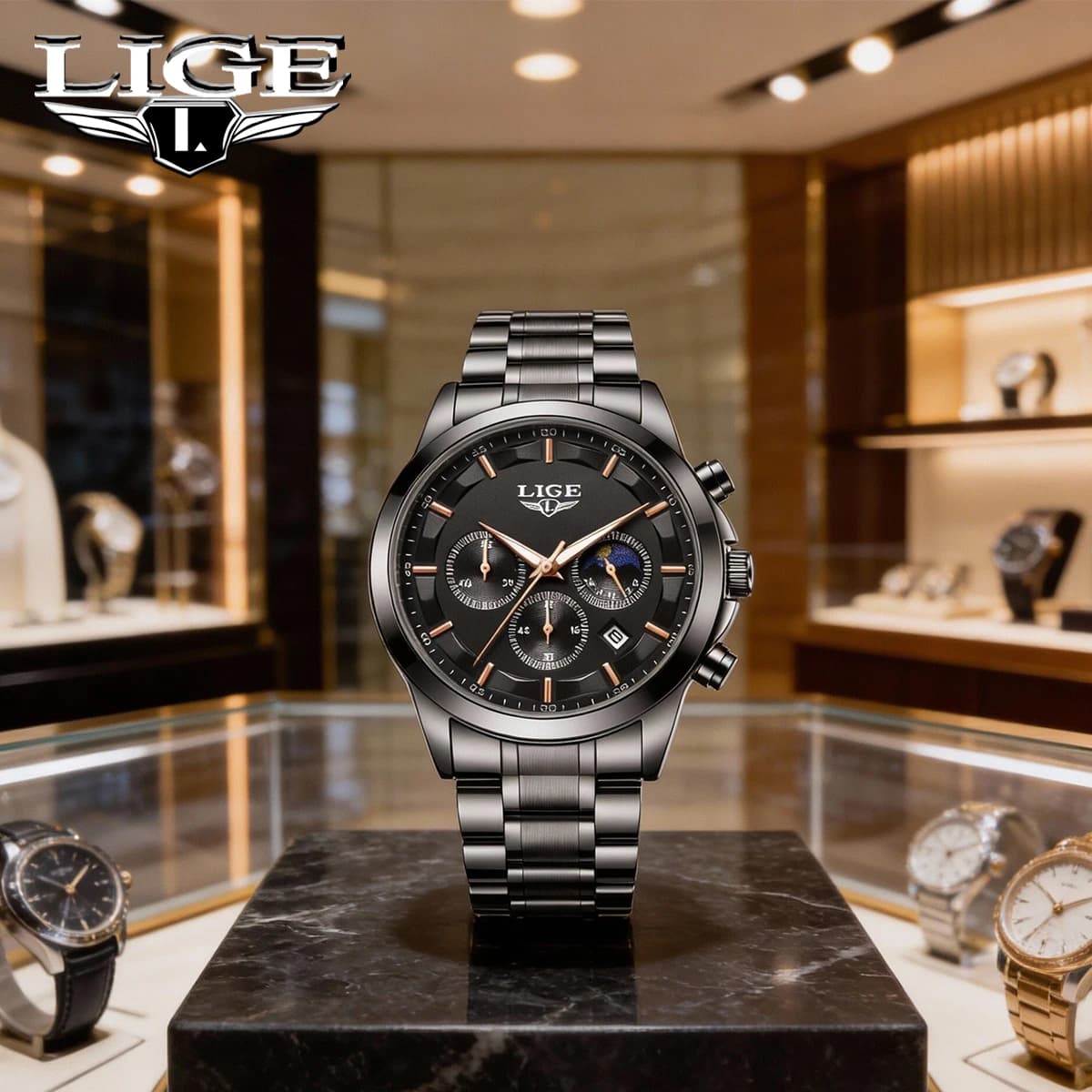 LIGE Orologio da uomo d'affari di lusso con data Orologi luminosi impermeabili per uomo Orologio da polso al quarzo in acciaio inossidabile Relogio Masculino