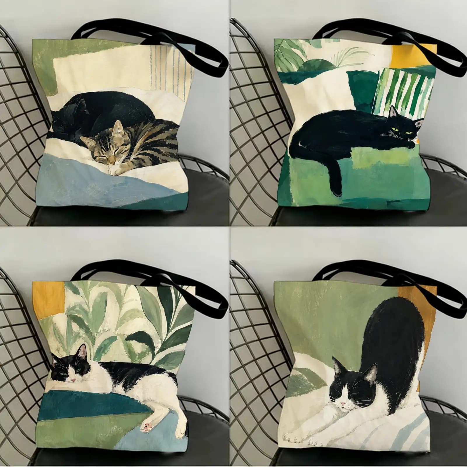 Sleeping Tuxedo Cat Storage Bags Canvas Double-Sided Print Women Large Tote Bag Durable Beach Picnic Foldable Gift Eco