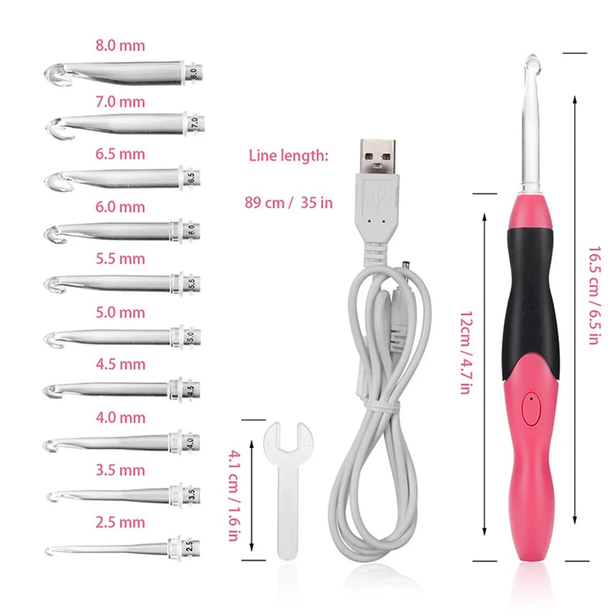 Sewing Tools 11 In 1 Useful USB LED Light Up Crochet Hooks Kit Purple Knitting Needles Set Weave Tool Kit Sewing Accessories