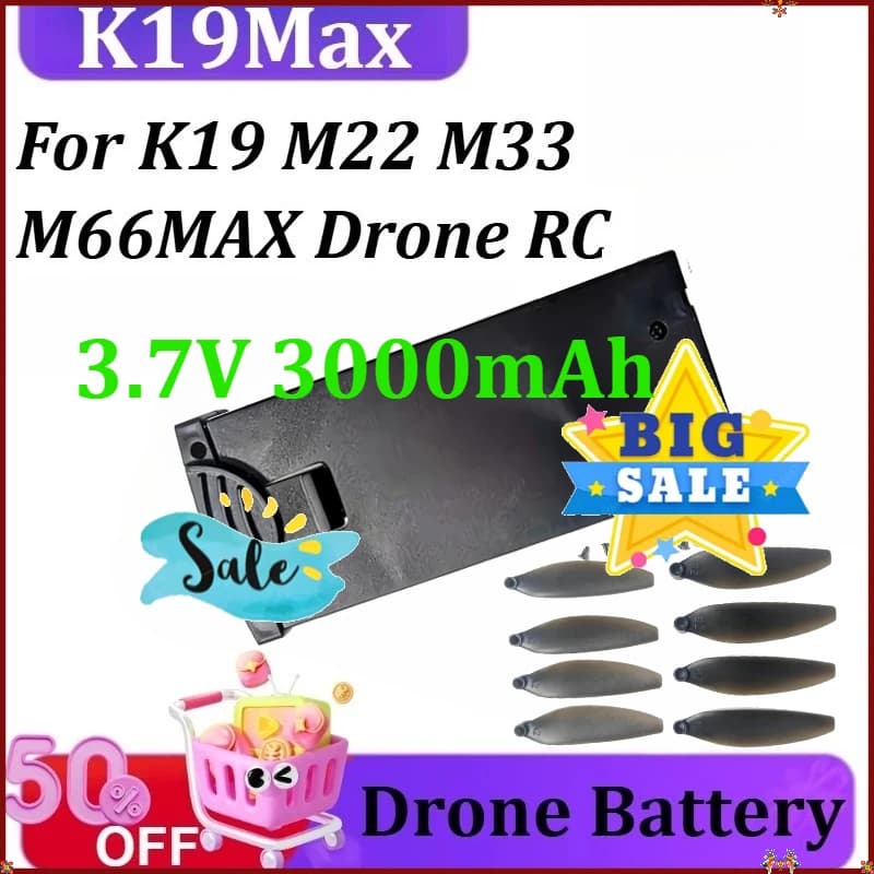 Batteria per Drone K19Max per 20 Minuti, Compatibile con K19 M22 M33 M66MAX, Batteria per Quadricottero RC, Elicottero, 3.7V 3000mAh
