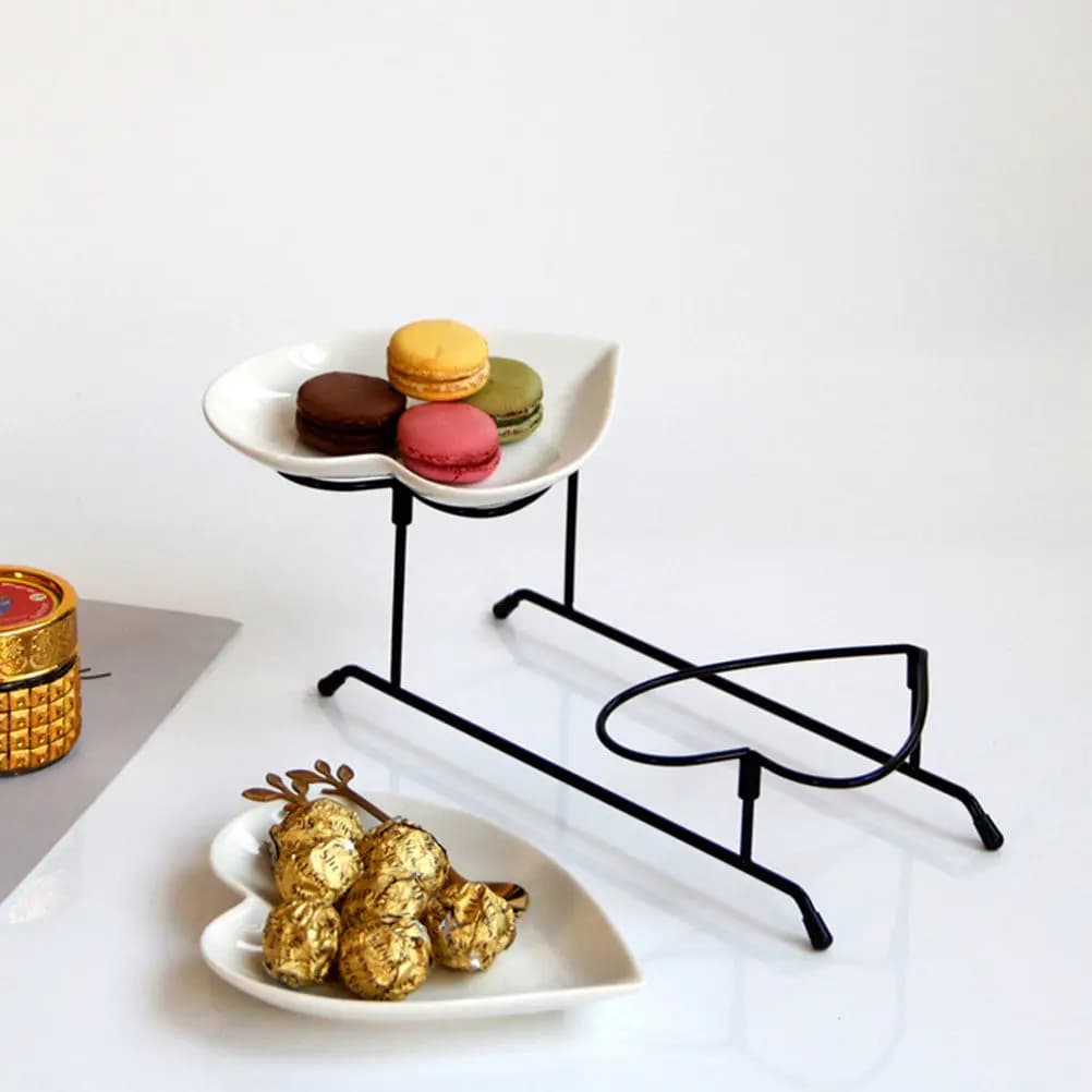 1Set Heart-Shaped Ceramic Fruit Tray 2-Tier Dessert Serving Stand for Cakes Fruits Candies Dried Fruits Party Wedding Cafe Home