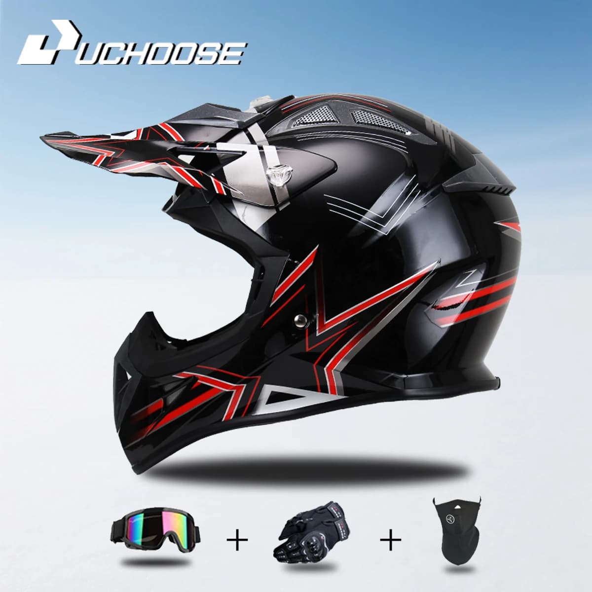 116-High Quality Motorcycle Off Road Racing Helmet ATV Forest DH Mountain Bike Full Helmet DOT Approved Three-Piece Gift Set