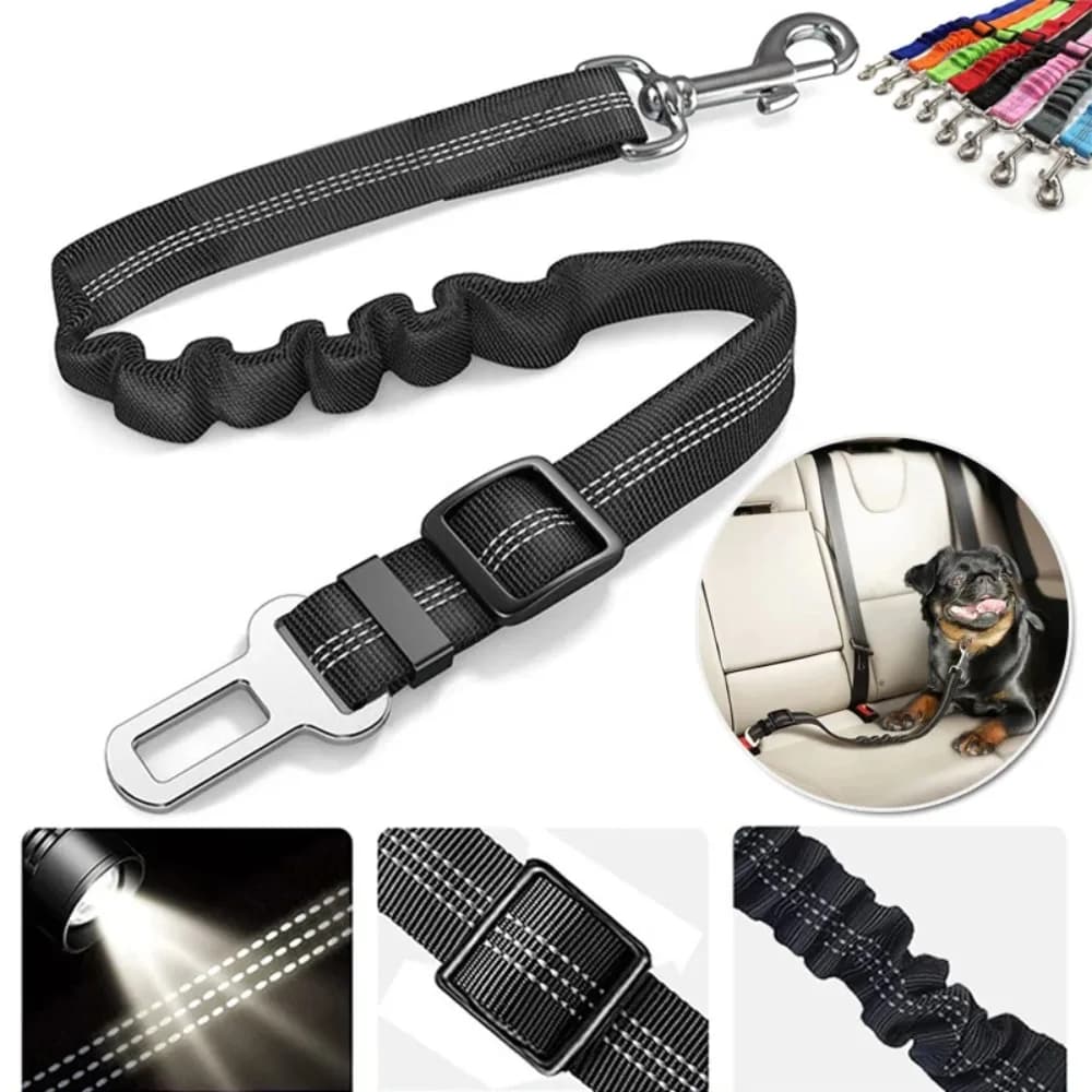 Cintura di sicurezza riflettente per cani - Pettorina in nylon regolabile e resistente con cintura in tessuto elastico per viaggi in auto sicuri e sicuri