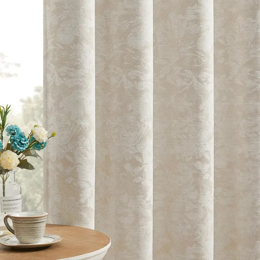 Dark Curtains Jacquard Floreali Beige, Lengths 84 Inches, 2 Bedroom and Living Panels, in Belt with Floral Patterns, Thermal and Dark