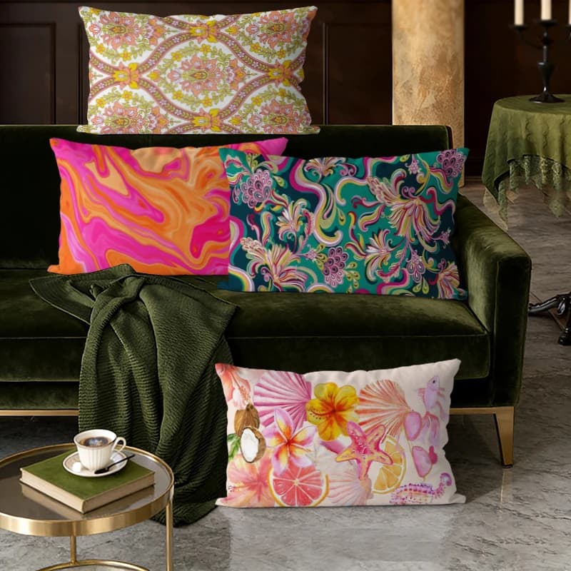 Fodere per cuscini lombari in stile boho tropicale, adatte per divano, camera da letto, auto, cuscino rettangolare per la schiena
