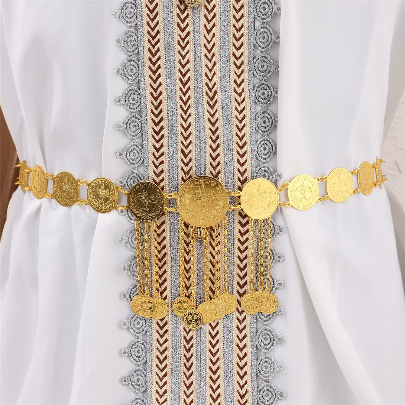 Algerian Coins Gold Plated Metal Belt Traditional Arab Festival Bride Wedding Party Robe Waist Chain Jewelry