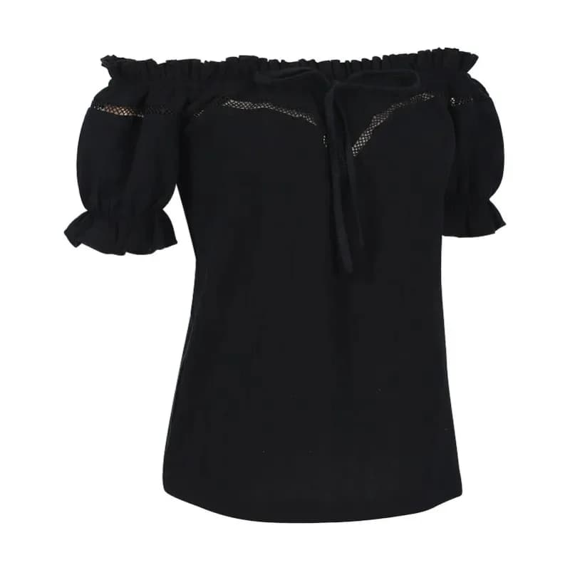 SD Donna Rinascimentale Cotone a maniche corte Maniche a sbuffo Manica girocollo con spalle scoperte Top Polsini e scollatura Rufflea;3,v'5.t