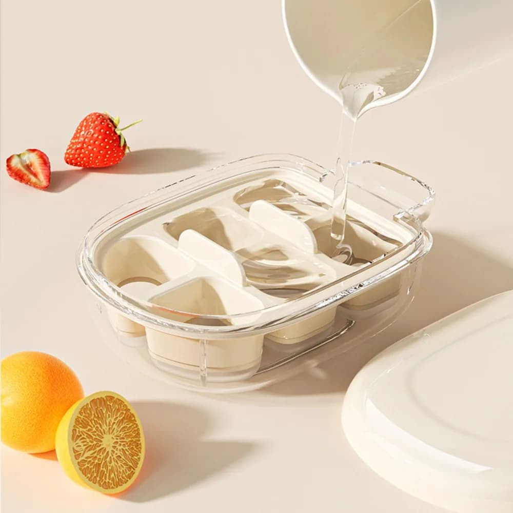 Stampo per Cubetti di Ghiaccio a 6 Scomparti in Silicone Alimentare, Vassoio Anti-Perdita con Coperchio, Scatola per Congelamento Rapido