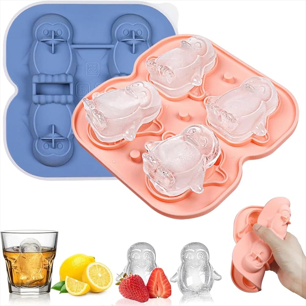 Stampo per Cubetti di Ghiaccio in Silicone con Coperchio, Stampi a Forma di Pinguino per Whisky, Cocktail, Gin, Birra, Succhi, Stampo Fai-da-Te per Cubetti di Ghiaccio