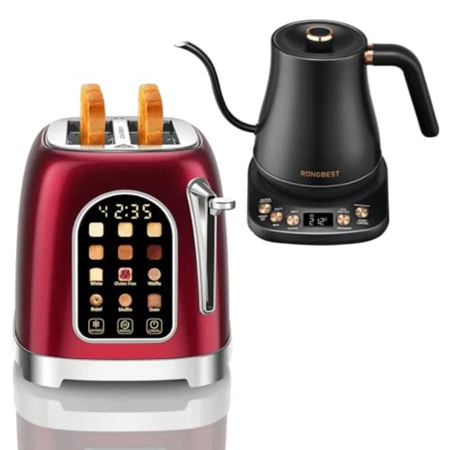 Bollitore Elettrico a Collo d'Oca 1L 1200W con 6 Impostazioni di Temperatura, Riscaldamento Rapido, per Caffè, in Acciaio Inox Nero
