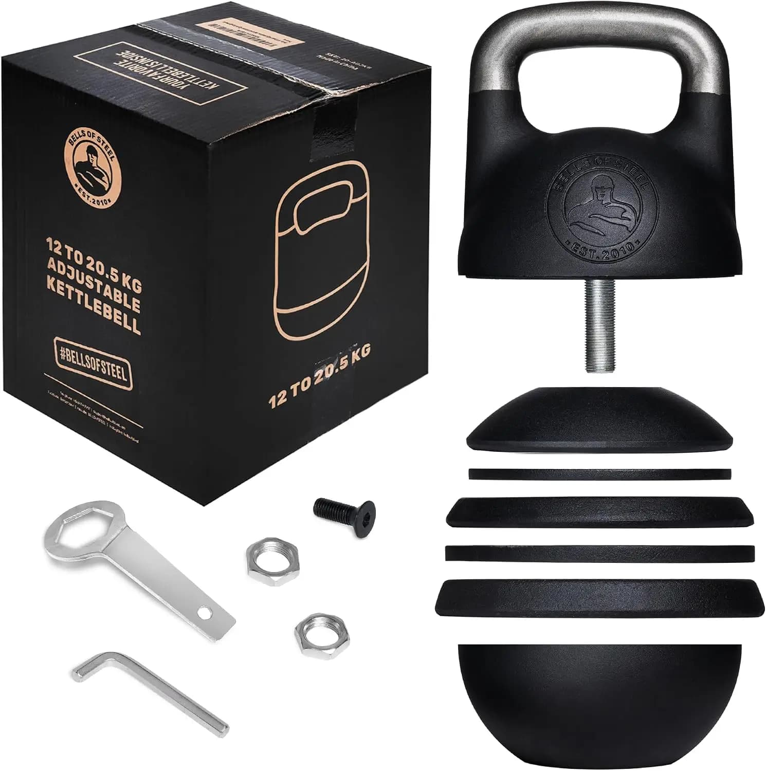 Adjustable Kettlebell Set [] Kettle Bell Weight Set, Steel Shell, Internally-Loaded for Full Body Workouts, Competition Standard