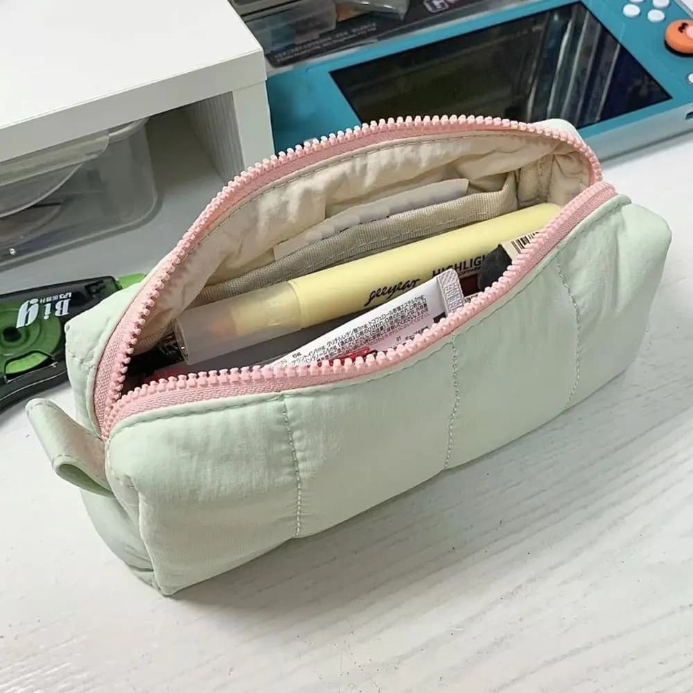 Astuccio portatile in poliestere verde latte Astuccio per matite di grande capacità Organizzatore di cancelleria Forniture per ufficio