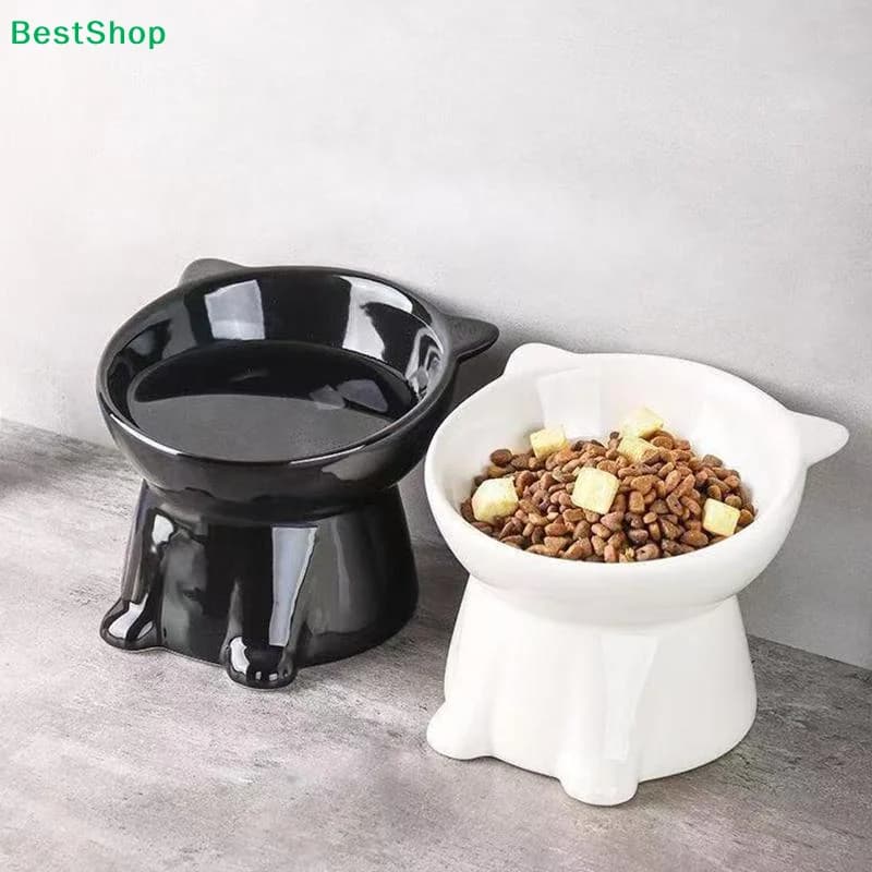 ✔ Ciotola Rialzata per Gatti con Orecchie a Forma di Gatto, Ciotola Inclinata in Plastica per Cibo e Acqua, Ciotola Anti-Vomito in Ceramica per Animali Domestici