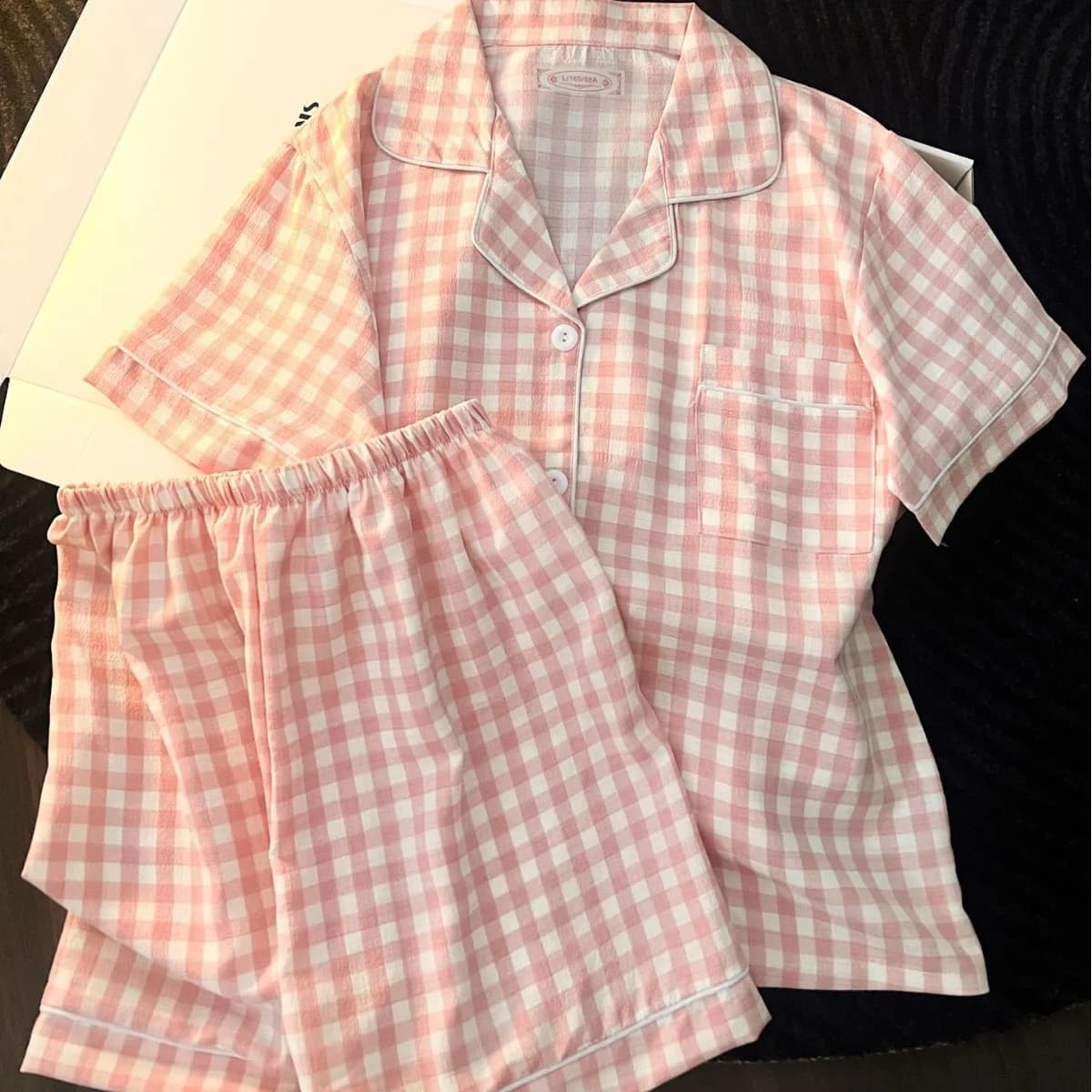 Pigiama da donna in stile coreano, nuovo set estivo con pantaloncini a maniche corte, fantasia scozzese, semplice, ampio, comodo e traspirante, per casa