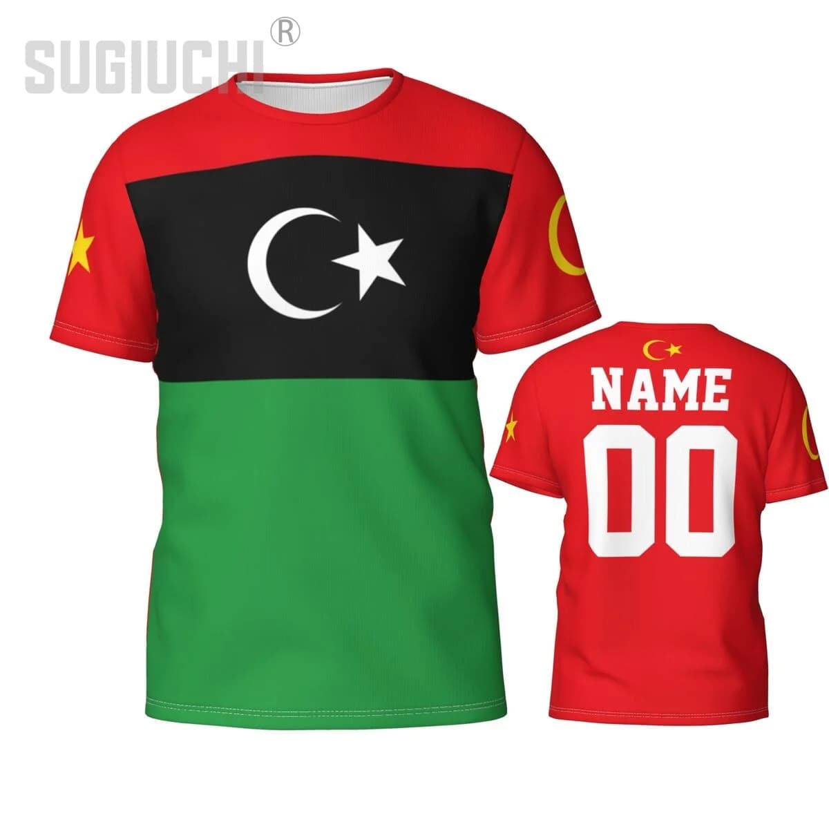 Magliette 3D con emblema della bandiera libica, nome e numero personalizzati, per uomo e donna, abbigliamento da squadra, regalo per tifosi di calcio.