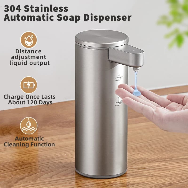 Dispenser automatico di sapone Dispenser di detersivo per shampoo disinfettante per le mani ricaricabile senza tocco in acciaio inossidabile per cucina, bagno, WC