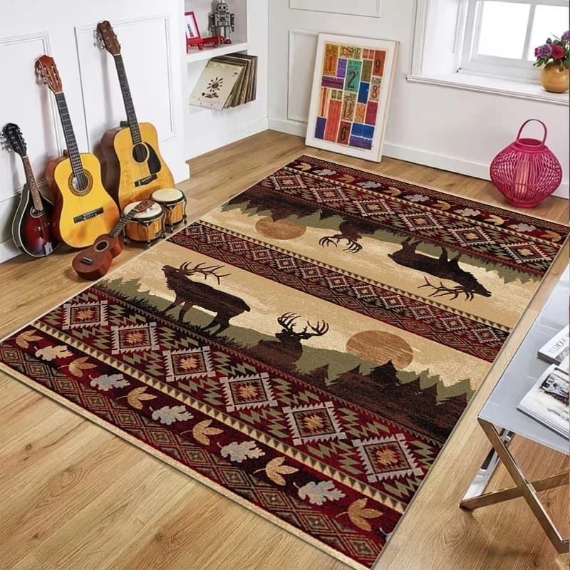 Tappeto Rustico con Motivo Orso e Freccia, Stile Cabina, Antiscivolo per Soggiorno e Camera da Letto, Arredo Casa