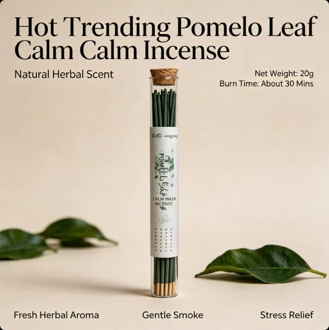 Hot Trending XMSJ Pomelo Leaf Calm Incense,20g,Natural Herbal Scent,Burn About 30 Mins for Home Yoga Meditation Stress Relief.
