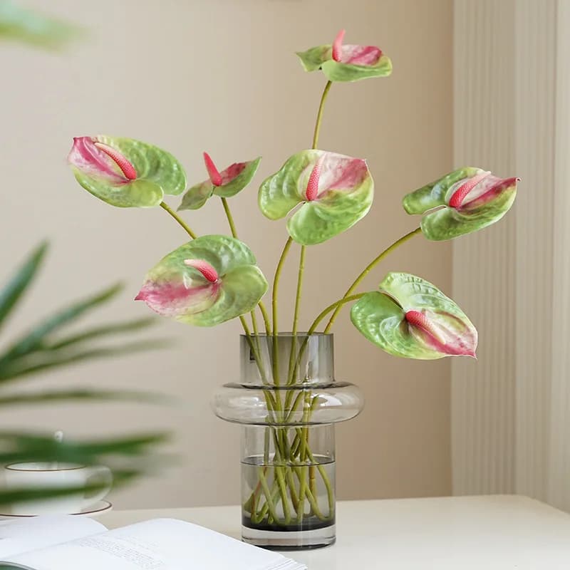 10Pcs 3D Print Anthurium PU Artificial Flowers for Home Decoration Pot Green Plant Accessories for Wedding Floral Compositions