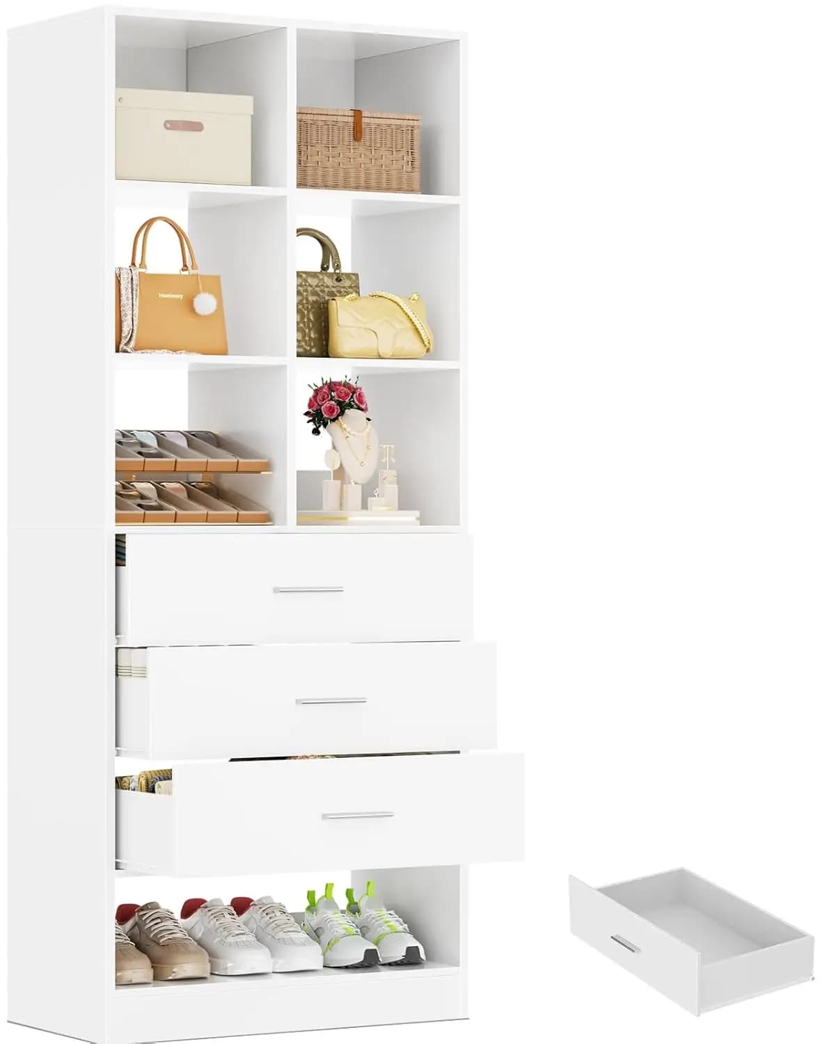 Organizer for Wardrobe with 3 Drawers, Expandable Modular Shelves for Shoes, Customizable