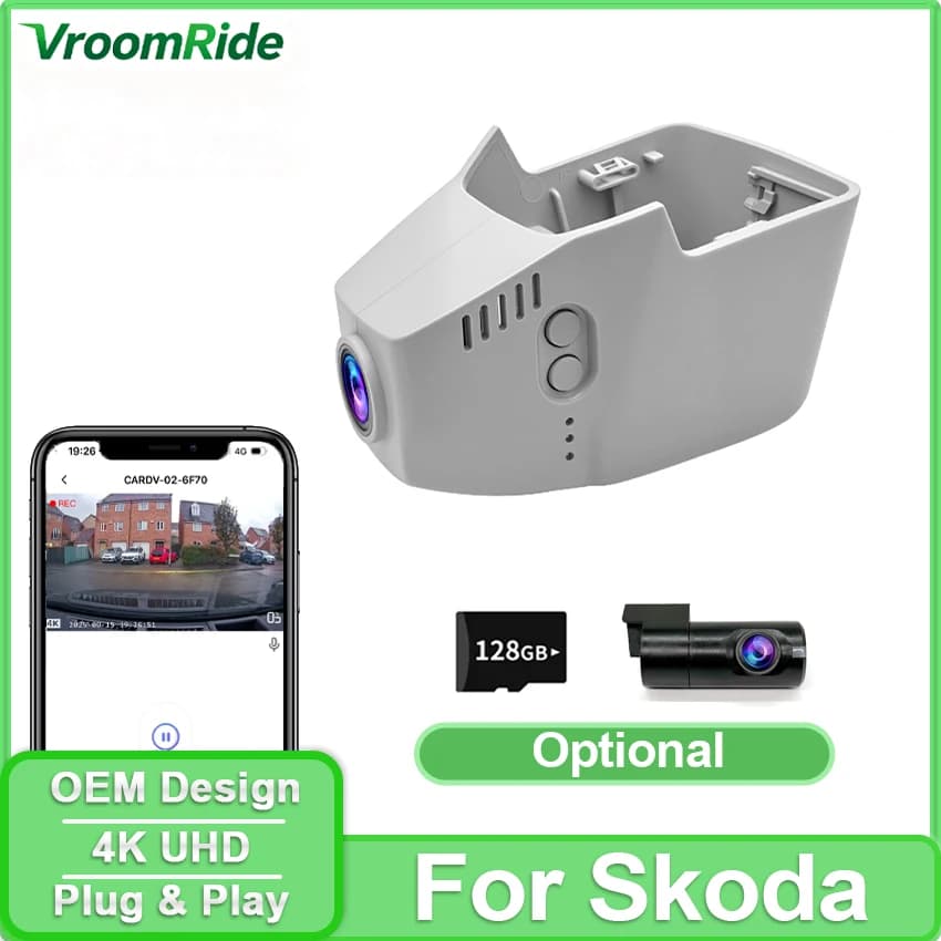 Dash Camera for Skoda Enyaq 2020-2026 / Elroq 2025 2026, Integrated OEM Factory Style 4K 2160P Car DVR WiFi APP Control
