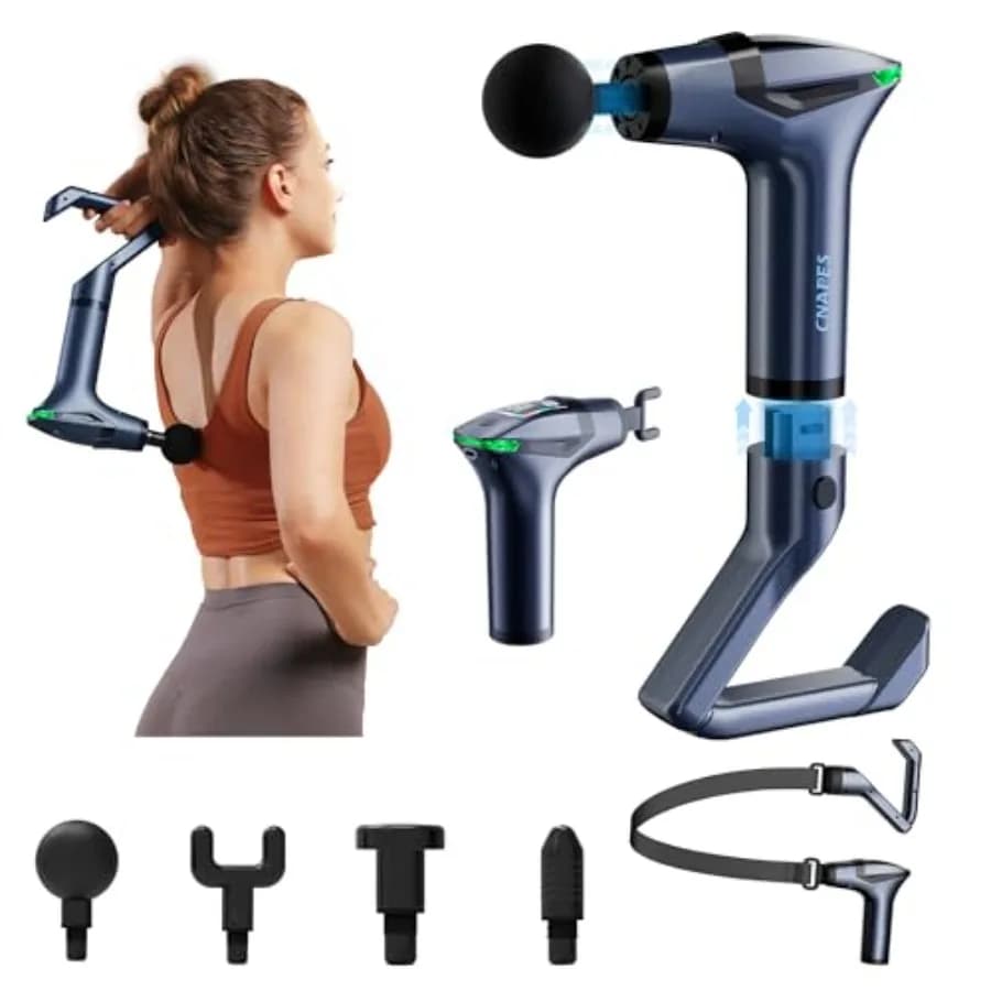 3-in-1 Percussion Massage Gun with Extensible Handle - Stackable Muscular Massage for Textiles Backgrounds of Chain, Collo, Spalle and Arm