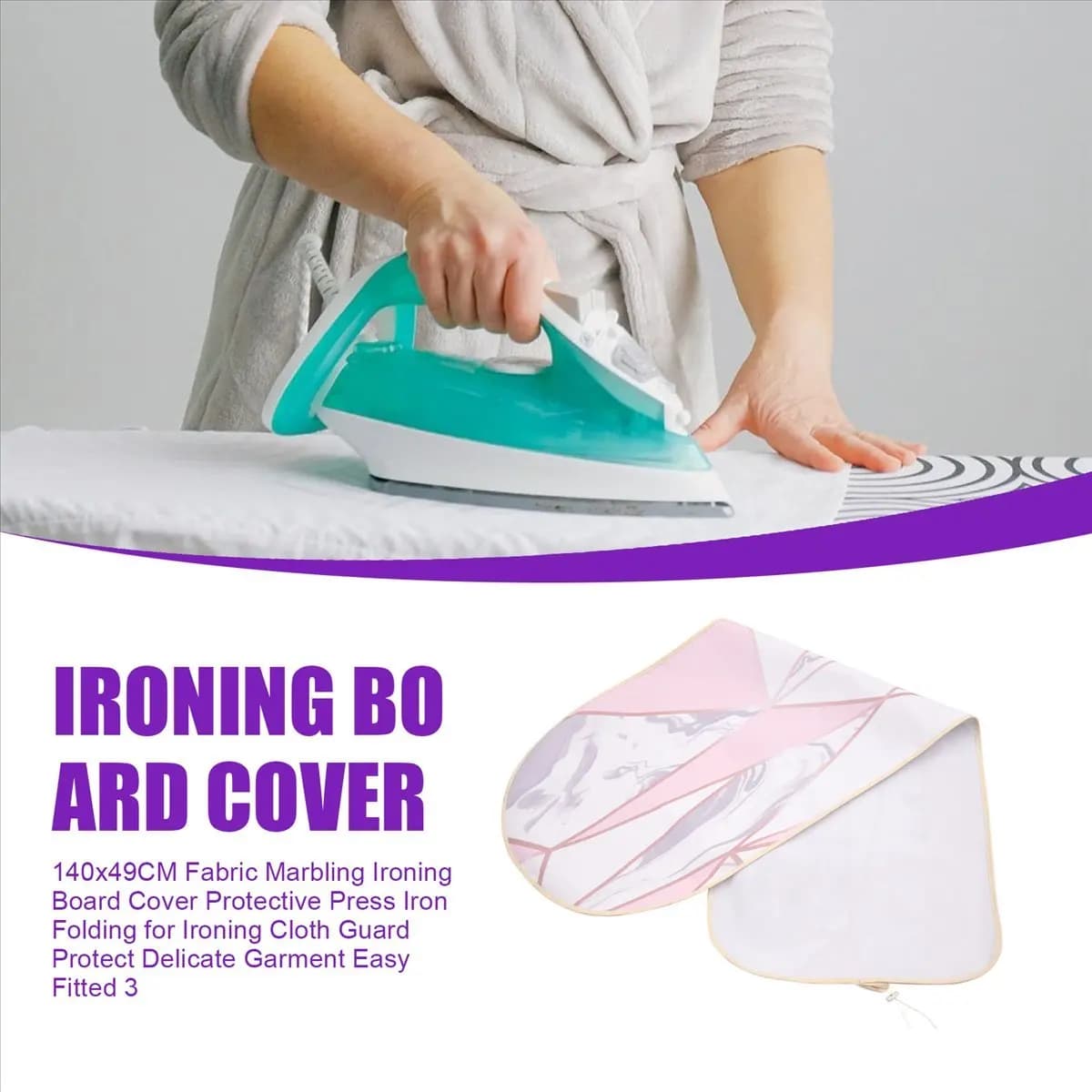NOCM 140x49CM Fabric Marbling Ironing Board Cover Protective Press Iron Folding for Ironing Cloth Guard Protect Delicate Garment