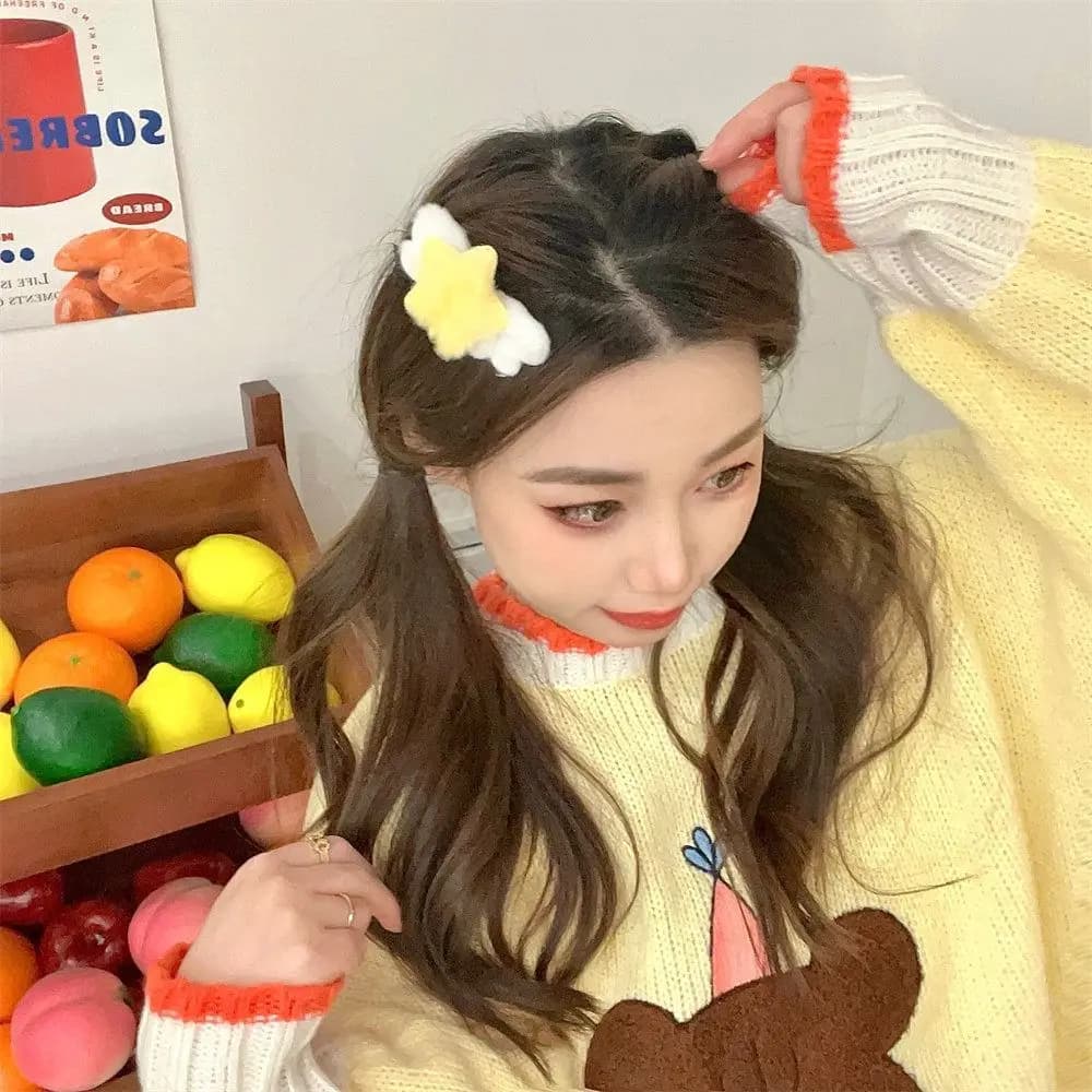 Trendy Minimalist Style Plush Star Hair Clip Ornament Headdress Plush BB Hairpins Hair Accessories Sweet Fluffy Barrettes Ladies