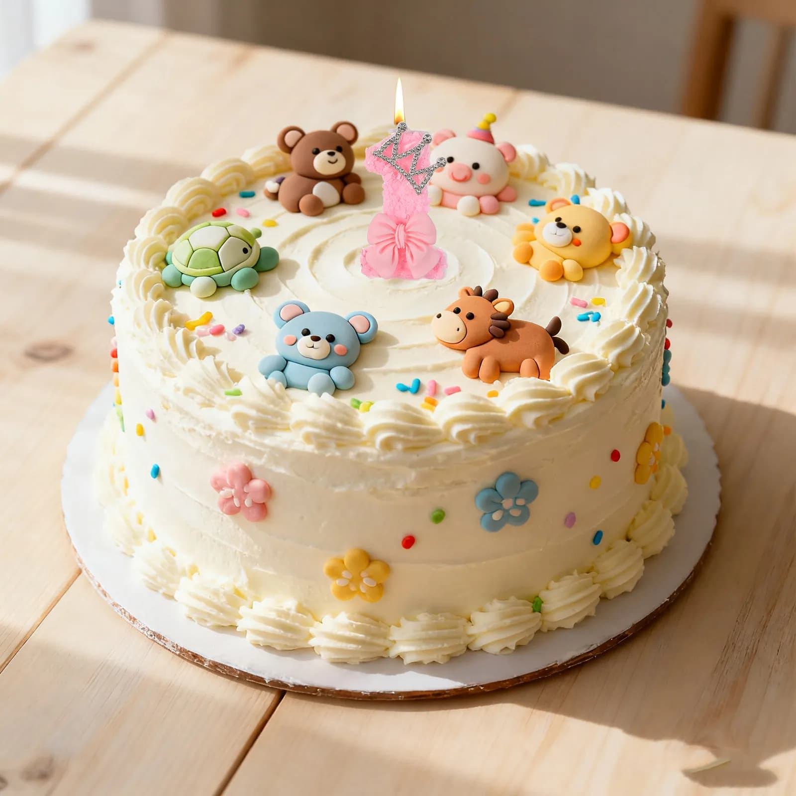 Decorazione per Torta di Primo Compleanno con Fiocco Rosa Numero Uno e Corona, Candeline per Torta, Accessori per Festa di 1 Anno