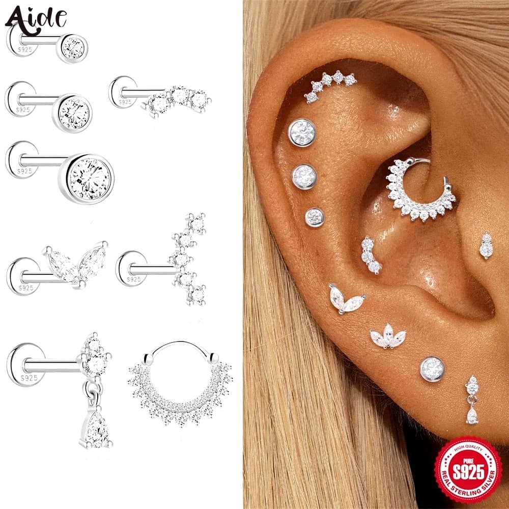 Aide Moissanite Diamond Stud Earrings for Women Orginal 925 Sterling Silver Screw Back Women Flat Back Moissanite Earring Jewel