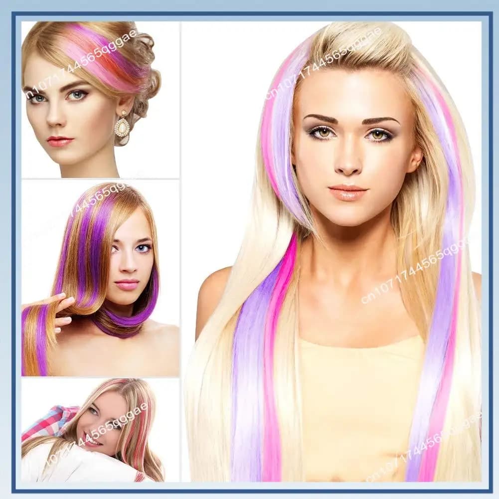 A67I 13 pezzi colorati per feste evidenzia clip colorate nelle estensioni dei capelli 55 cm posticci sintetici dritti