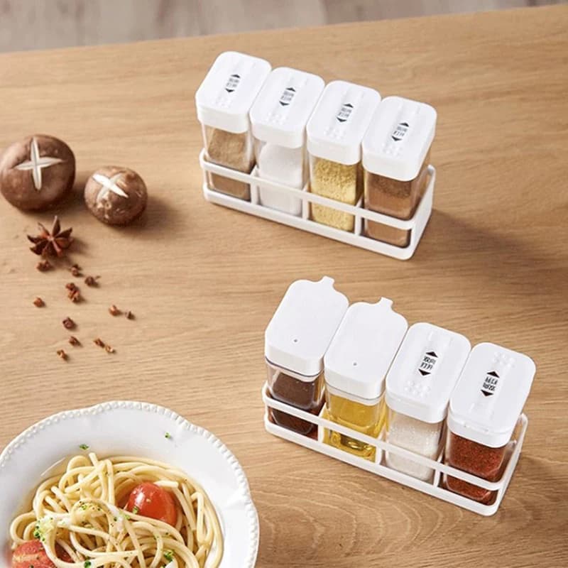 1 set di barattoli di spezie set di scatole di immagazzinaggio di condimenti in plastica con coperchio contenitori trasparenti per barbecue stoviglie da esterno