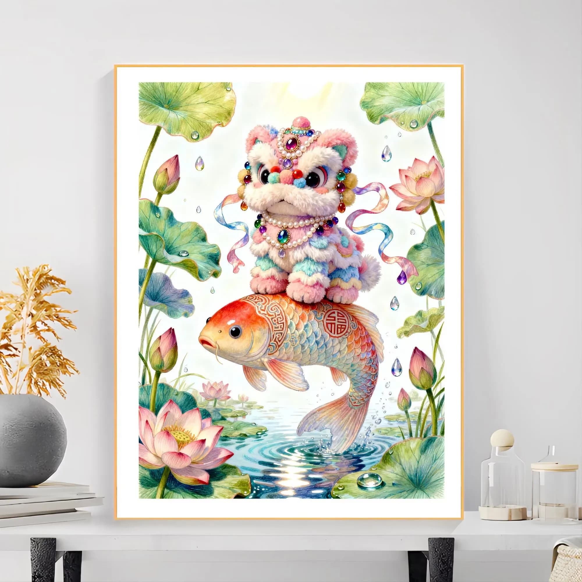 9CT 11CT DIY Cross Stitch Kit Fish Lion Dance Embroidery Printed Set with Thread Needlework for Home Crafts 59 Colors