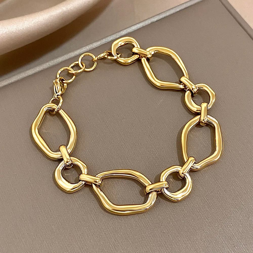 Bracciali a catena a cerchio geometrico irregolare per donna Moda Bracciale in acciaio inossidabile color oro argento Gioielli impermeabili
