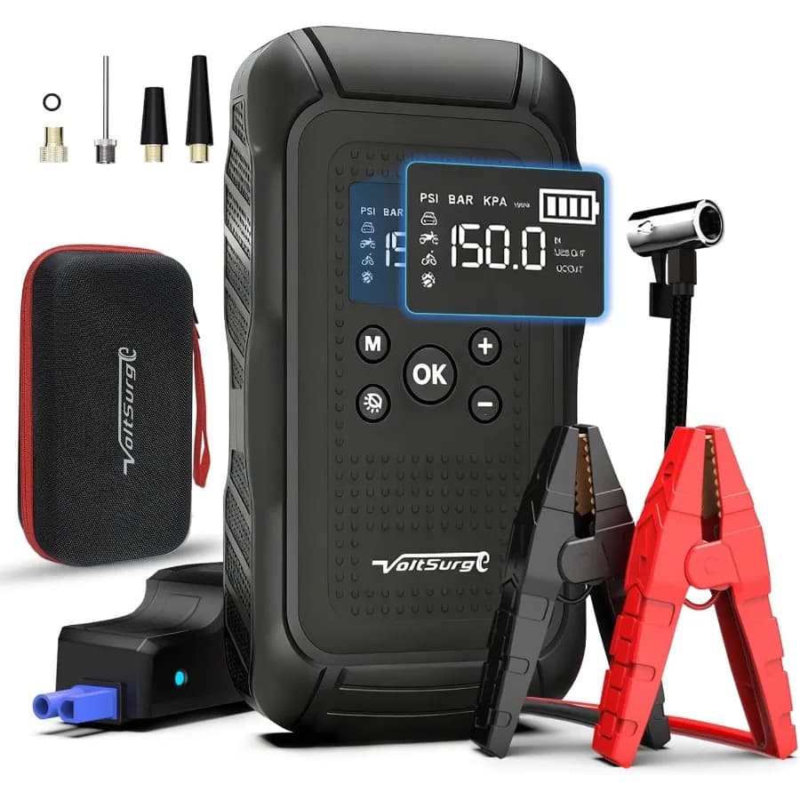 Avviatore portatile 7000A con compressore d'aria per tutti i veicoli a gas e diesel da 10,0 litri. Scatola di emergenza per batteria per auto da 12 V con 150 PSI