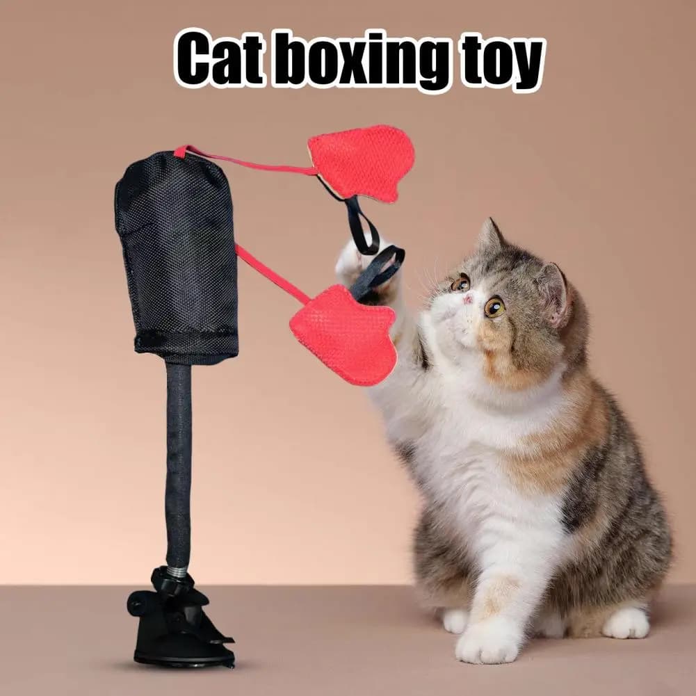 Cat Boxing Gloves Toy with Compact Suction Spring Bounce Action Boxing Bag for Cats Toy Boxing Bag for Kittens Toy for Cats